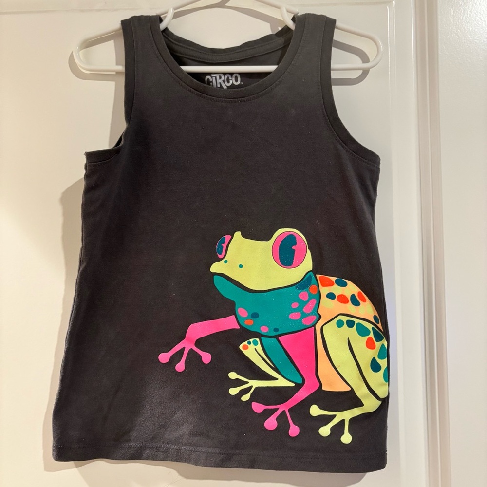 Circo Girl Toddler Kids Gray Tank Top Pink Green Neon Frog Size 4T/5T Like New